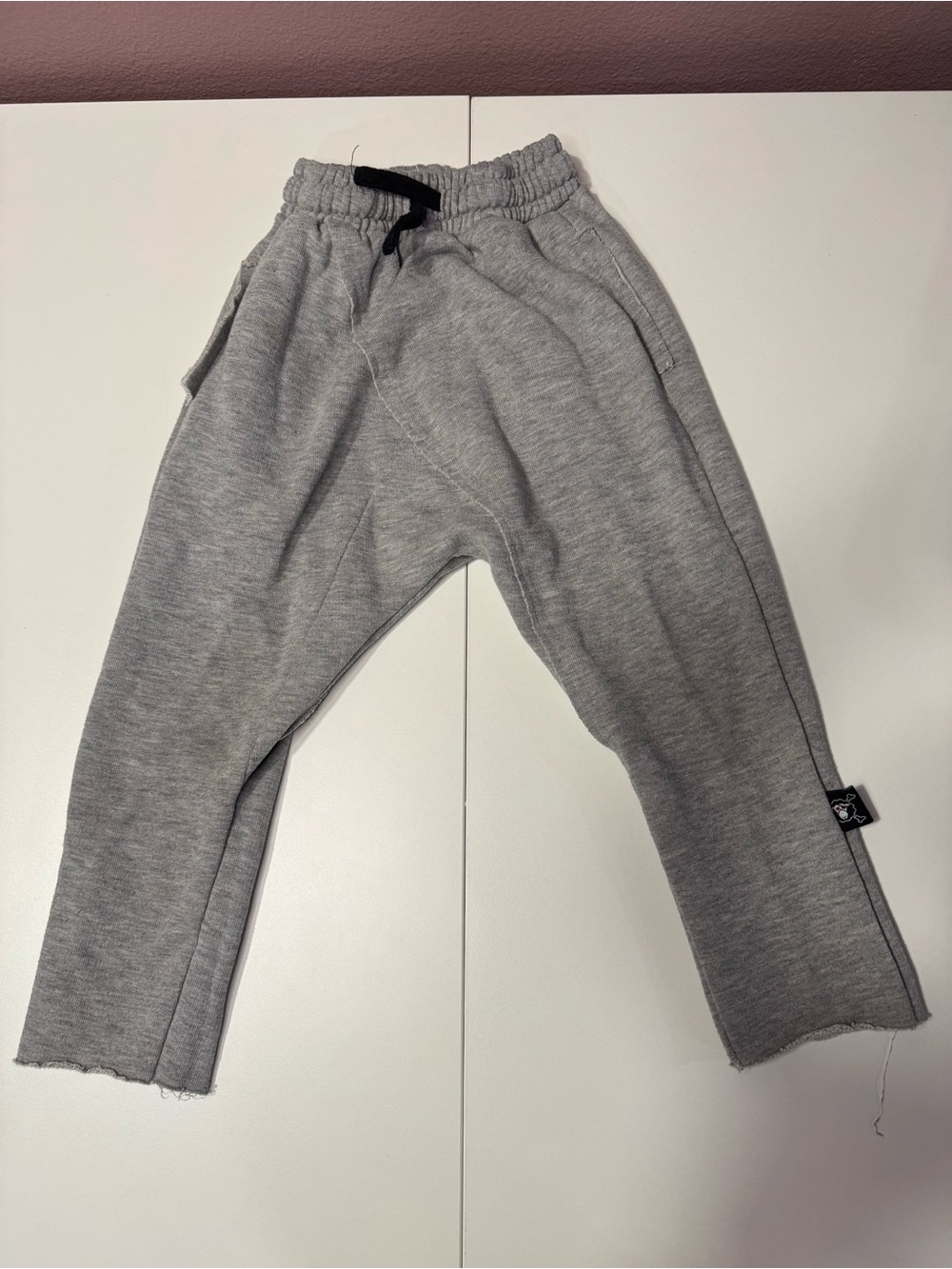 nununu Light Gray Kids Fleece Joggers with Black Drawstring